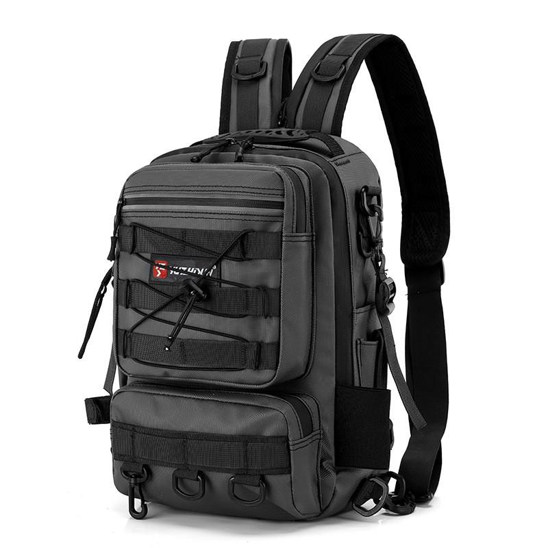 Zaino da Pesca Multi-Scomparto Marsupio Porta-Esche Impermeabile Tessuto Oxford Porta-Canna Con Scomparti per Attrezzatura
