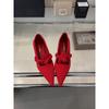 New Chinese style Chinese knot small red shoes women's 2025 spring and autumn new Mary Jane shoes red light mouth single shoes satin
