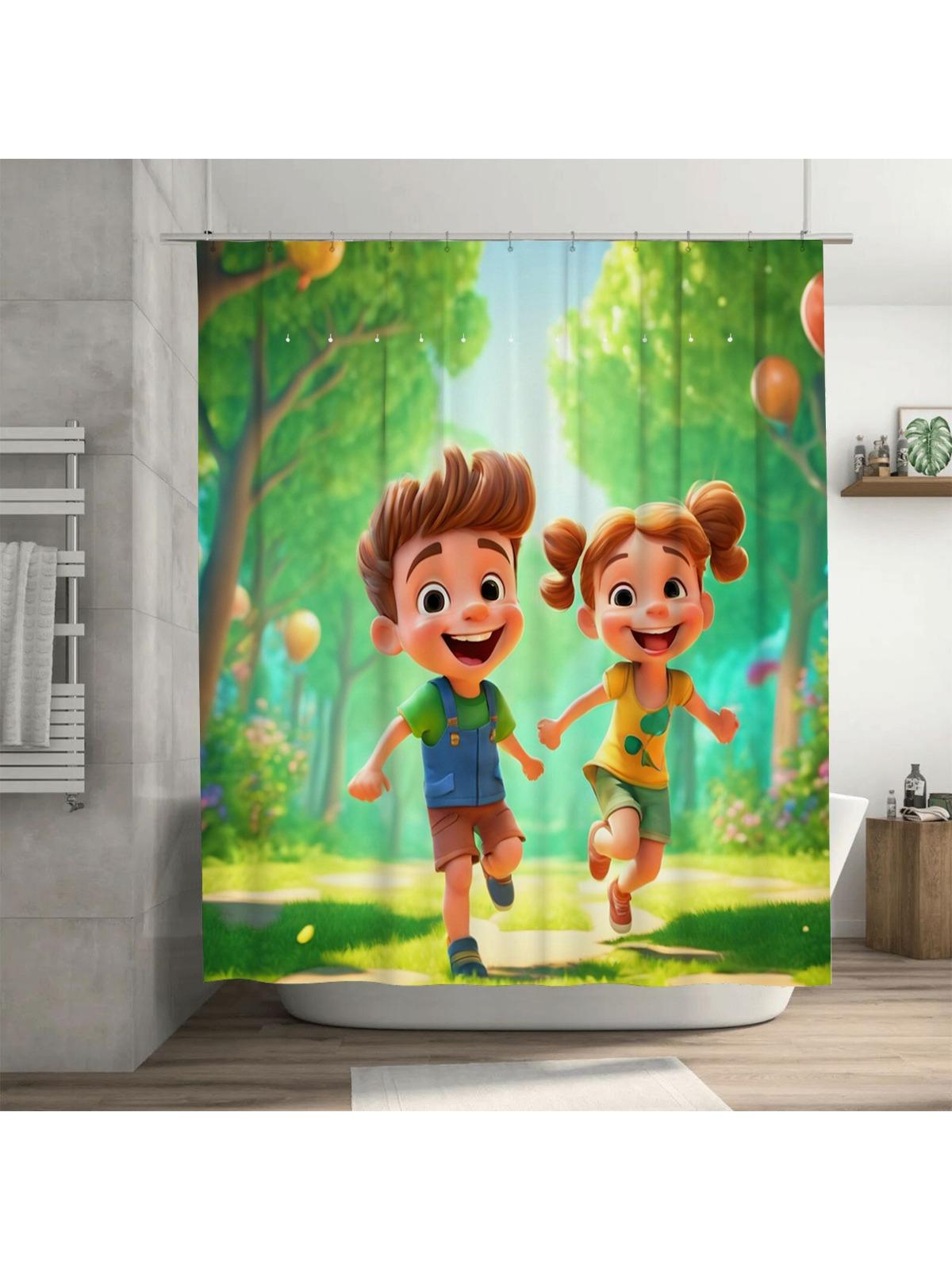 

Happy Kids in Forest Shower Curtain | Fun Bathroom Decor 90X180cm