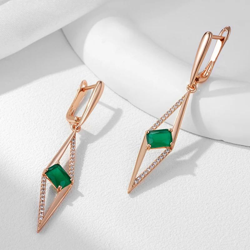 Full Paved Hollow Green Zircon Long Pendant Earrings Trendy Golden Elegant Women Jewelry Keep Color