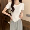 Women's Slim-Fit Pure Cotton U-Neck T-Shirt - Short Sleeve, Versatile Summer Outerwear
