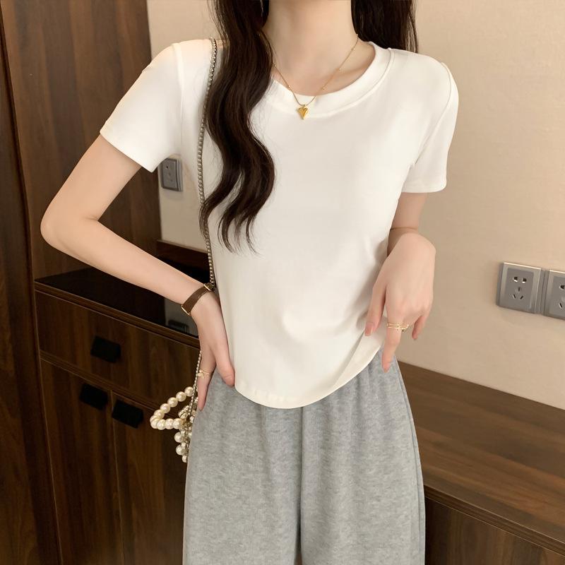 Women's Slim-Fit Pure Cotton U-Neck T-Shirt - Short Sleeve, Versatile Summer Outerwear