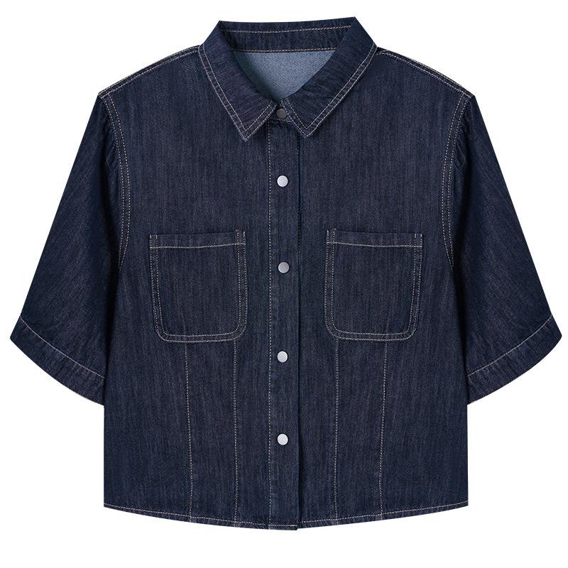 Denim Shirt Jacket for Women Short Sleeve Spring and Summer New Short Top Small Blue Shirt