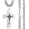 Vintage Stainless Steel Fleur-de-lis Cross Necklaces Pendants Long Byzantine Chain Necklaces Men Jewelry NC07