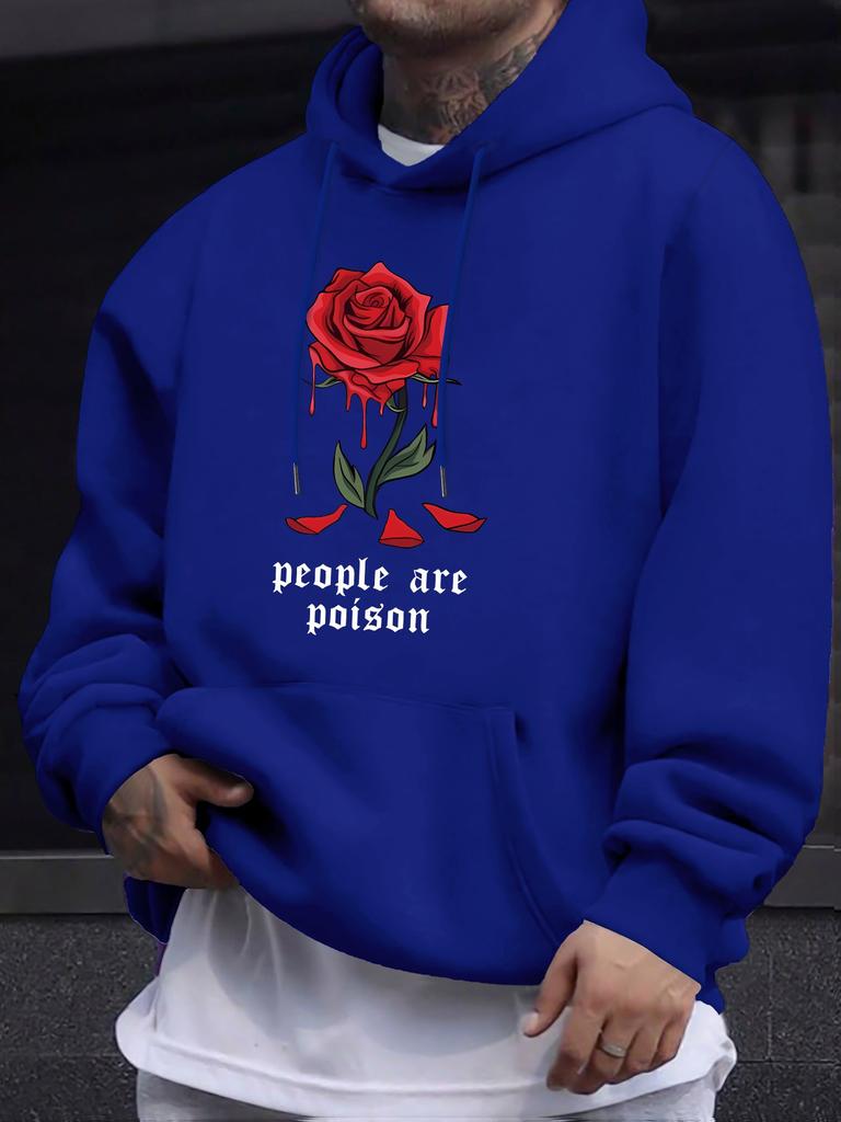 Dark Blood Rose Print Hooded Sweater Men's Street Loose Couple Hoodie