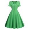 Retro Women Dress Turn-down Collar Shortn Sleeves A-line Big Swing Buttons Slim Fit Solid Color 50s Ball Prom Midi Dress