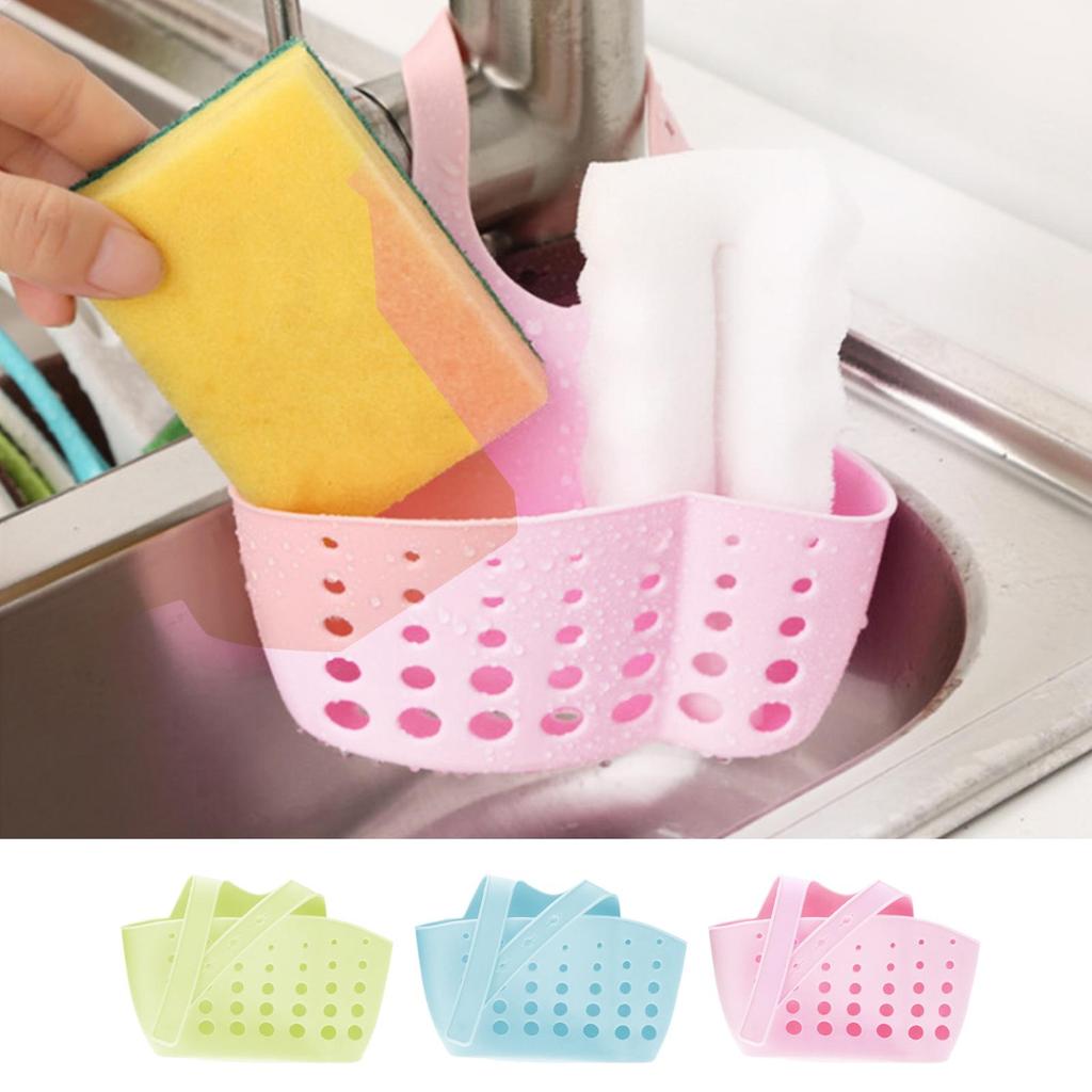 New Kitchen Sink Hollow Drainage Hanging Basket Silicone Brush Sponge Hanging Bag Sundries Faucet Drainer Dish Cloth Hanger