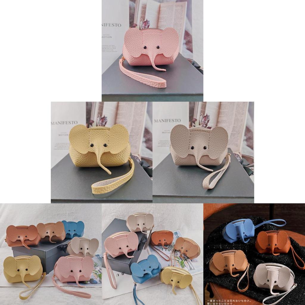 Sweet And Fresh Style Pu Leather Elephant Coin Purse Women's Bag Pendant Card Holder Lipstick Bag Zipper Coin Purse Lemon Yellow