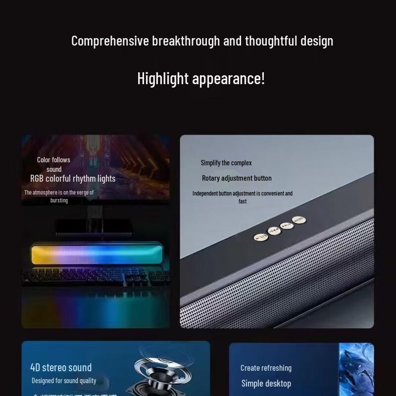 Bluetooth Speaker M8: Wired Gaming Desktop Speaker with Super Heavy Bass Subwoofer