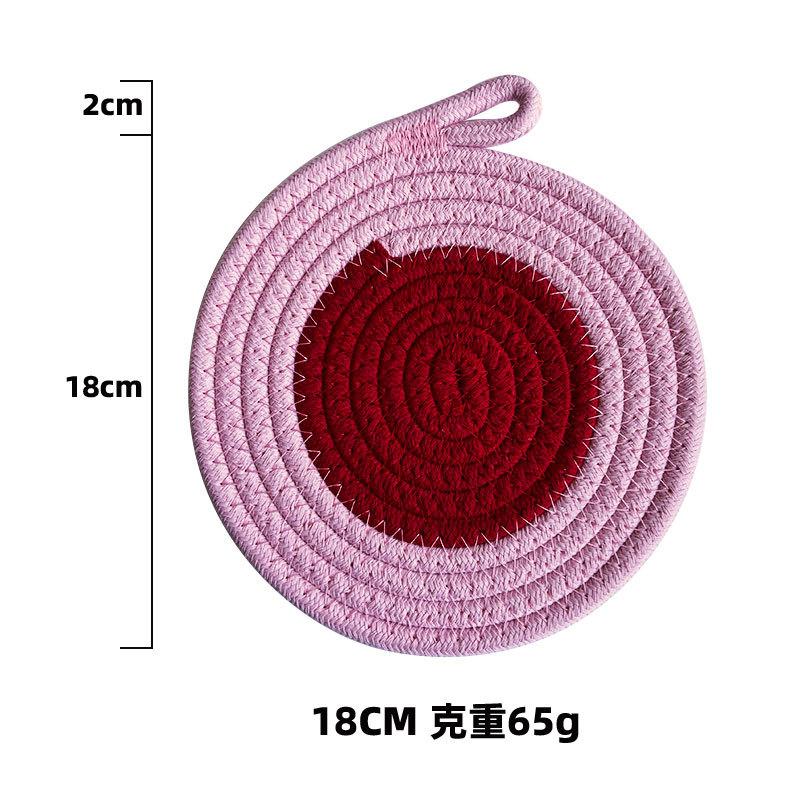 Contrasting cotton rope placemat pastoral thickened thermal insulation pad cotton and linen woven table mat household heat-resistant and anti-scalding
