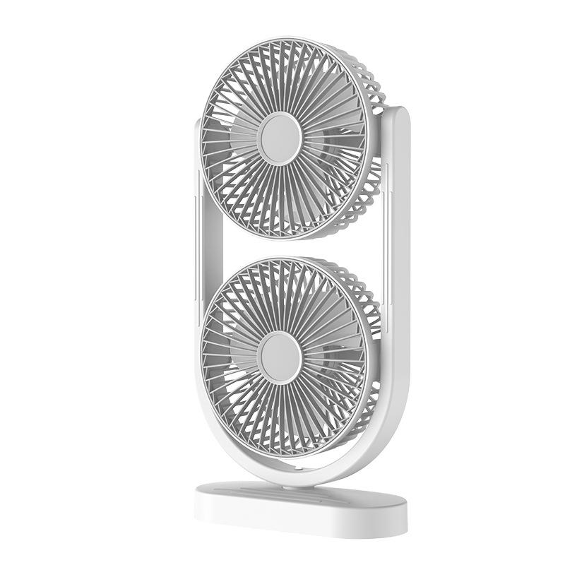 Dual-Head USB Rechargeable Desktop & Floor Fan with 360° Rotation for Outdoors and Camping