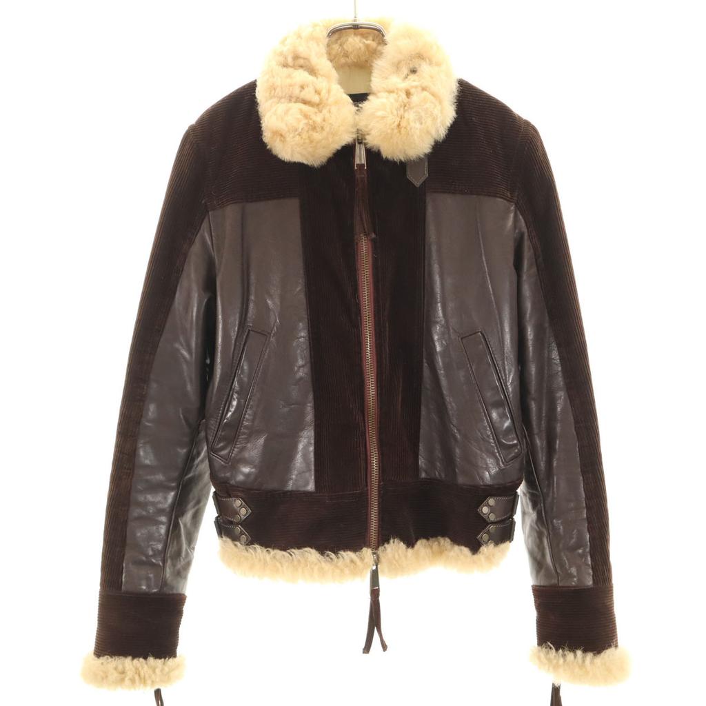 DSQUARED2 made in Italy Leather switching Mouton collar Corduroy jacket Women Used