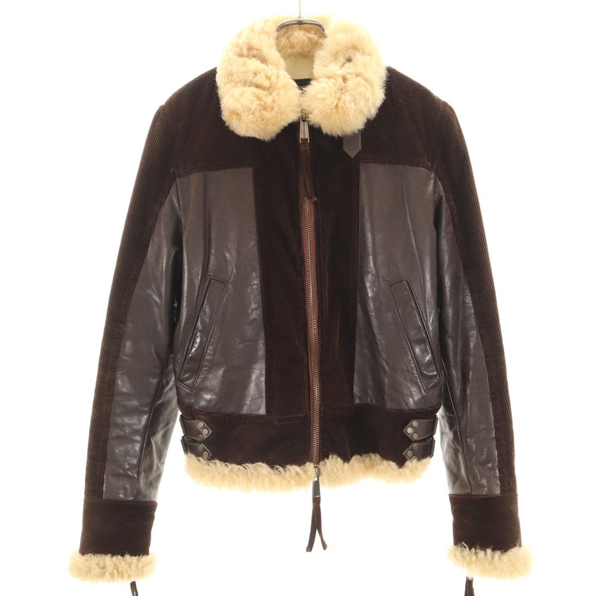 

DSQUARED2 made in Italy Leather switching Mouton collar Corduroy jacket Women Used