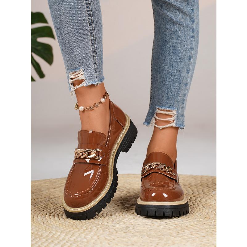 Metal Chain Low-top Shoes 2025 Autumn New Platform Muffin Kick Plus-size Loafer Girl