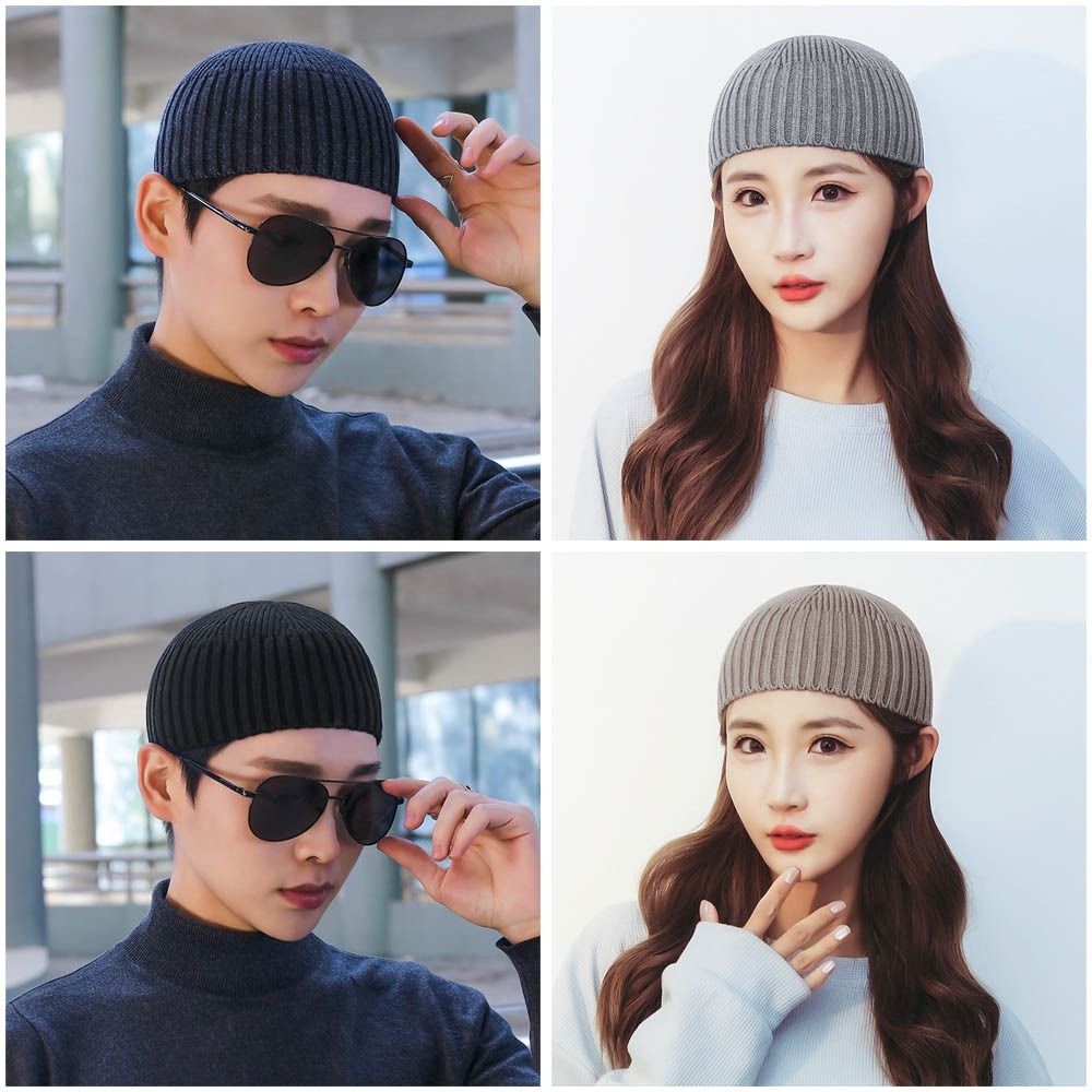 Street Einfarbig Gestrickte Mütze Elastische Randlose Melonenmütze Warmhalten Vintage Kuppelmütze Winter