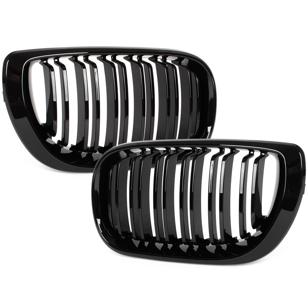 BMW 3 E46 FL 01-15 BERLINA / STATION WAGON griglie tra i fari (reni) set sinistra + destra DOPPIA BARRA NERA LUCIDA