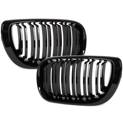 BMW 3 E46 FL 01-15 BERLINA / STATION WAGON griglie tra i fari (reni) set sinistra + destra DOPPIA BARRA NERA LUCIDA