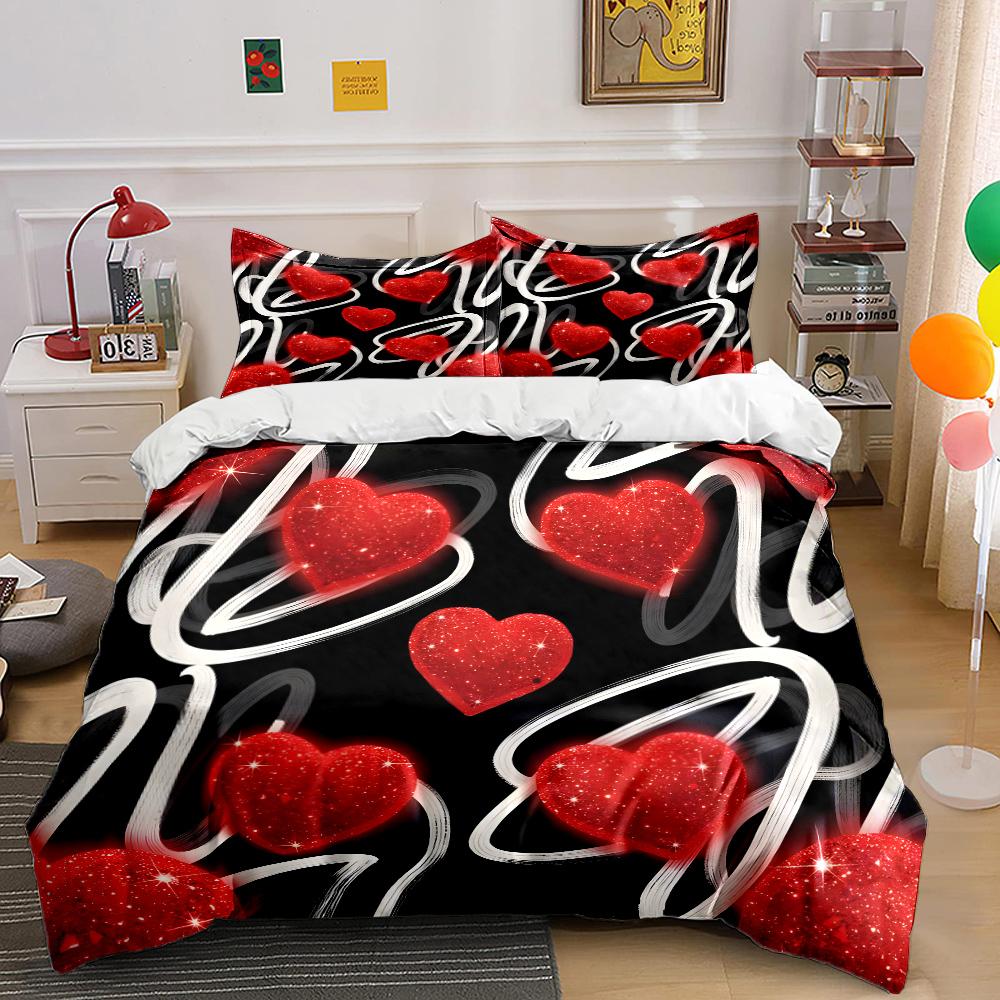 Estampa Graffiti de Corações Vermelhos Brilhantes Fundo Macio Confortável Conjunto de Roupa de Cama Capa de Edredom Incluído 1*Capa de Edredom  2*Fronhas