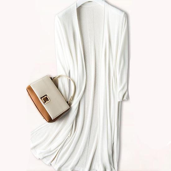 

Женский длинный летний вязаный кардиган из тонкого ледяного шелка, мягкий модальный кардиган, свободная базовая простая рубашка с длинным рукавом с кондиционером, кардиганы XL белый