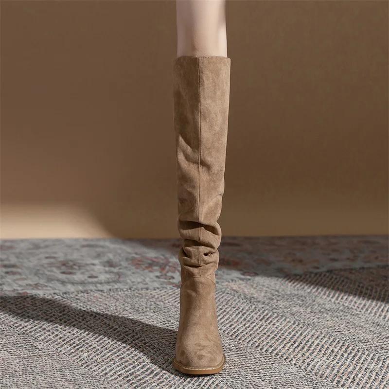 Women Long Boots Sexy High Heels Suede Lace Up Over The Knee Boots Autumn Winter Warm Shoes Female Slim Thigh High Boots Party
