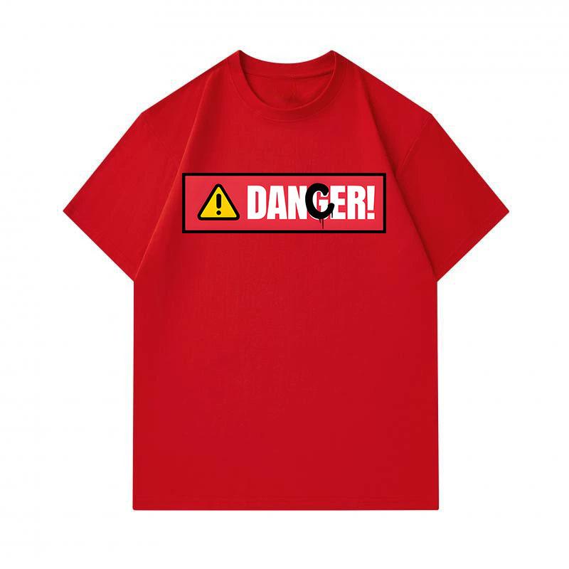 Men's 100% Cotton Crew Neck Short Sleeve T-Shirt, Casual Danger Warning Sign Printed Breathable Soft Summer Basic Tee for Daily Wear Outdoor Activity