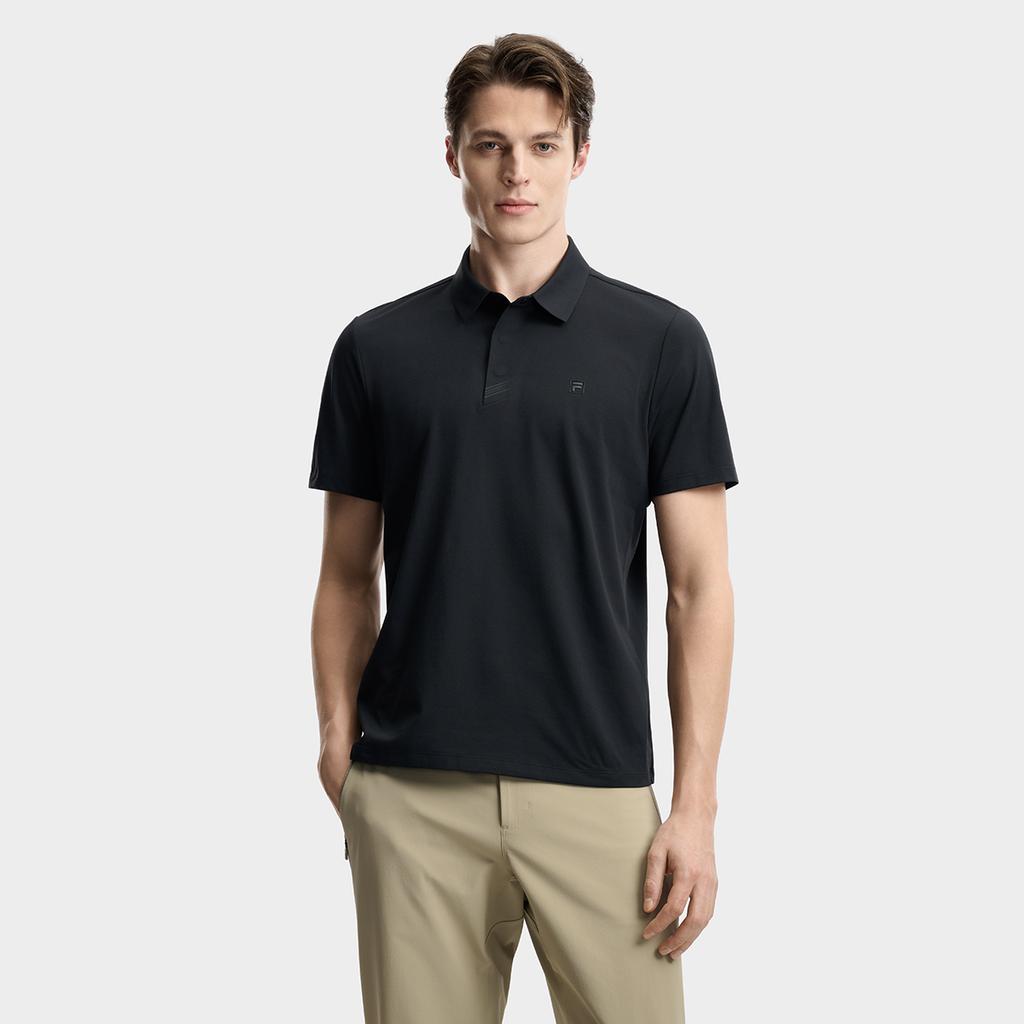 FILA F.C. Classic Minimalist Basic Casual Light Business Versatile Comfortable Knitted Short Sleeve Polo Shirt Men tops Deep-Black F11M621103FBK
