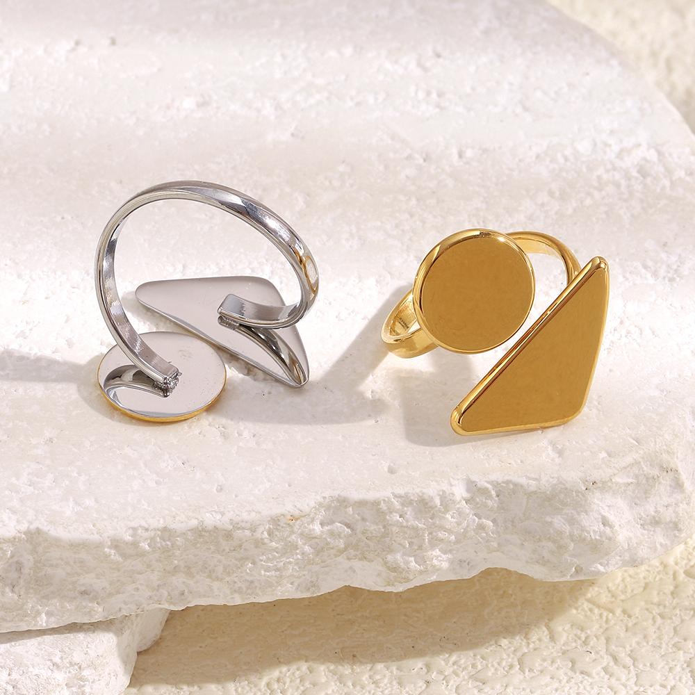 MamacitaSlay 316L Stainless Steel Mixed Color Circular Triangular Ring Waterproof 18K Gold Plated Jewelry Women's Unique Ring