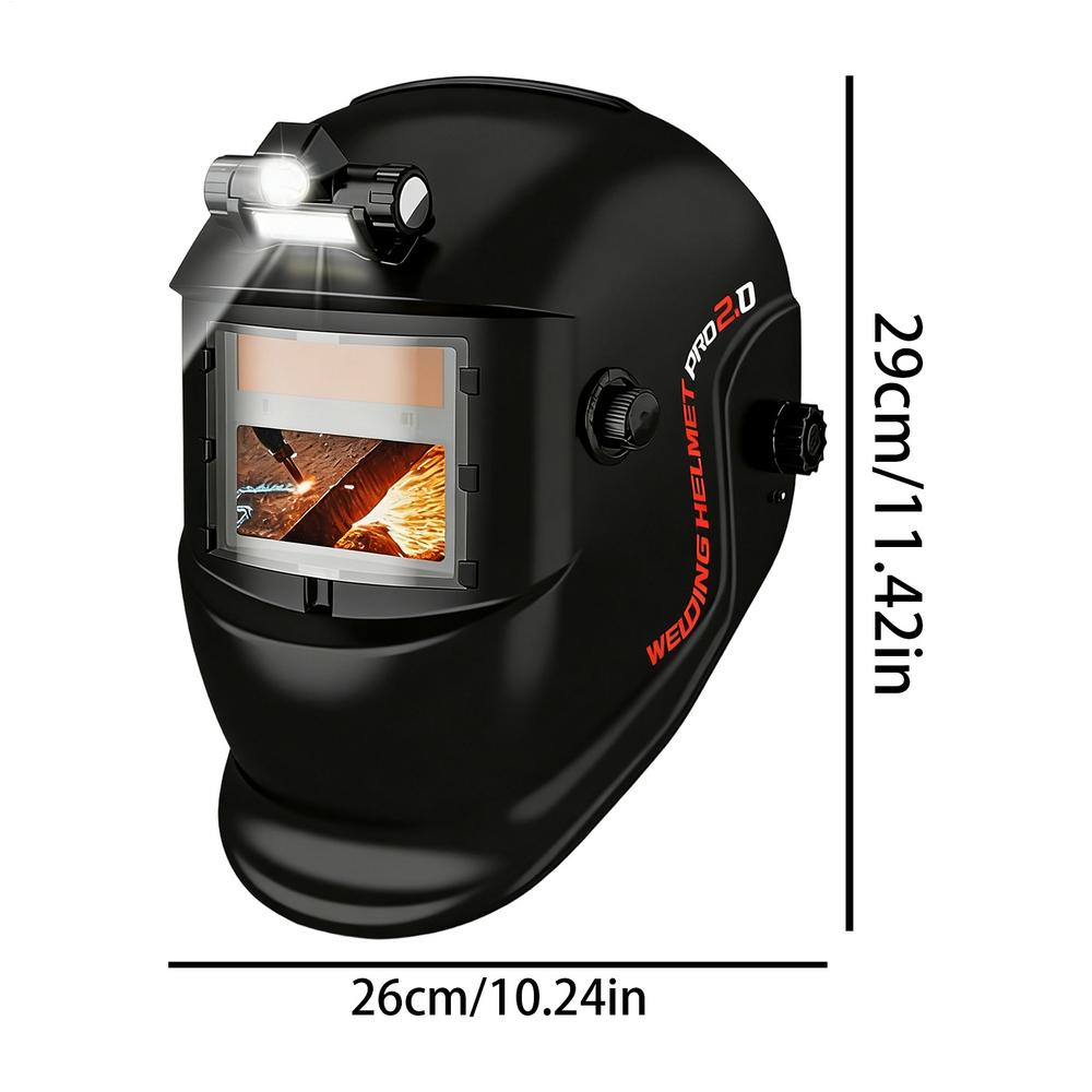 Самозатемняющаяся сварочная маска с регулируемым оголовьем и подсветкой, сварочная маска для гаража, стройплощадки, автомобильного ремонта и обслуживания чёрный