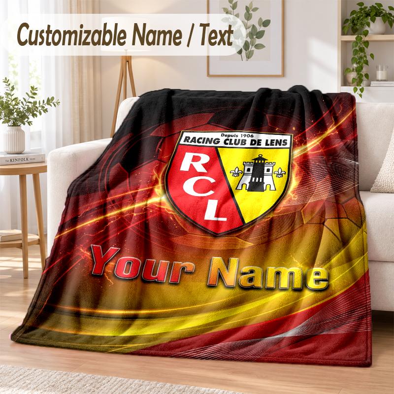 Custom Text Flannel Blanket racing club de lens Print Warm Cozy Blanket Home Sofa Bedding