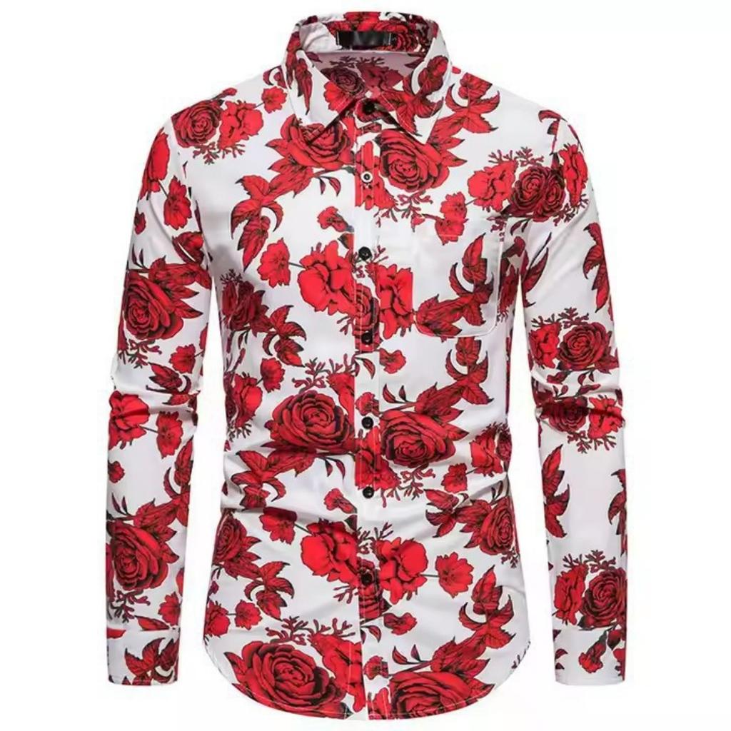 Camicia a Maniche Lunghe con Stampa Tropicale Hawaiana, Perfetta per l'Estate Casual