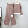 Women's Autumn Casual Round Neck Knitted Suit Temperament Wide Leg Pants Two Piece Set Trendy