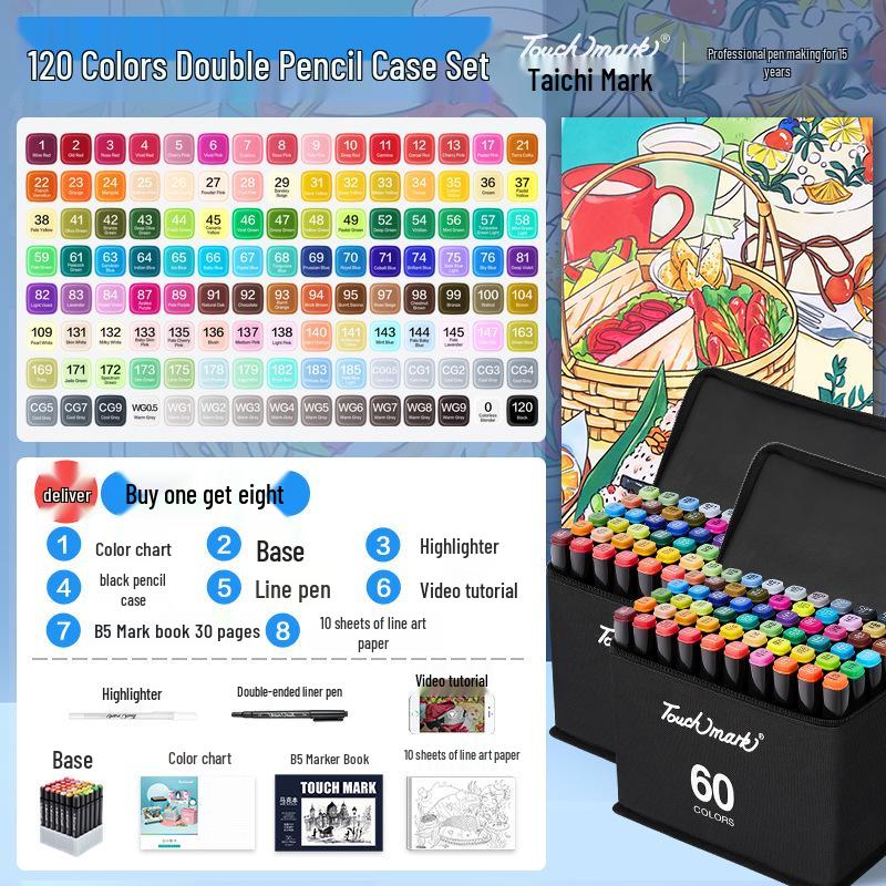 Dual-Tip Art Marker Set - 120 Colors, Hard Tip, Oil-Based for Students