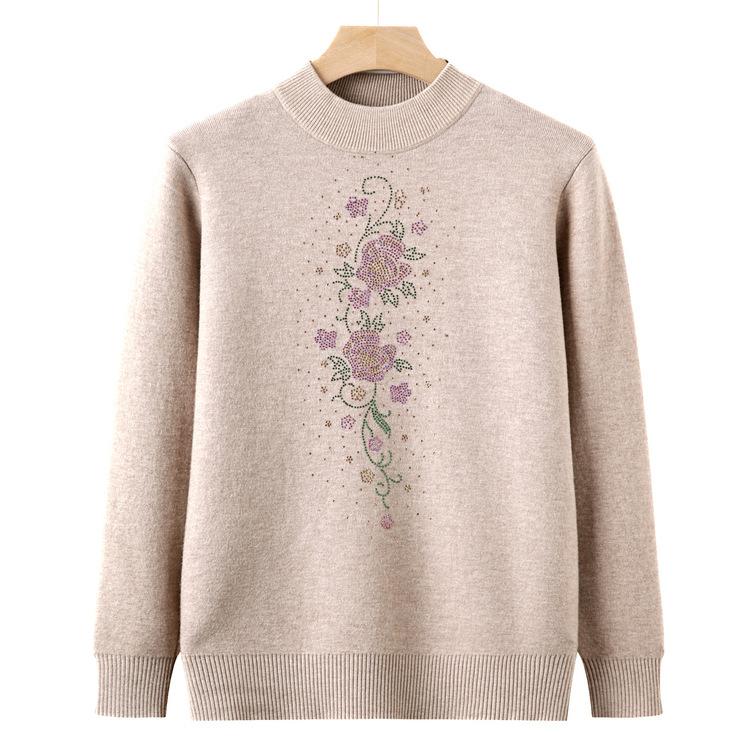 New Mother Suit Autumn and Winter Plus Fluff Sweater Grandma Autumn Top Middle-aged and Elderly Women's Integrated Velvet Warm Base Shirt
