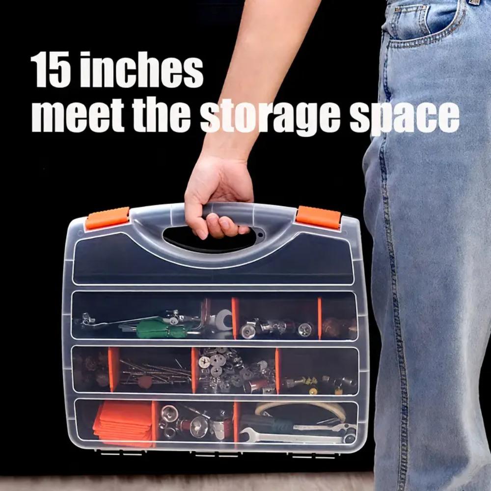 15 Inch Portable Plastic Tool Parts Box PC Organizer Adjustable Detachable Chest Case for Tool Hardware Fastener Screw