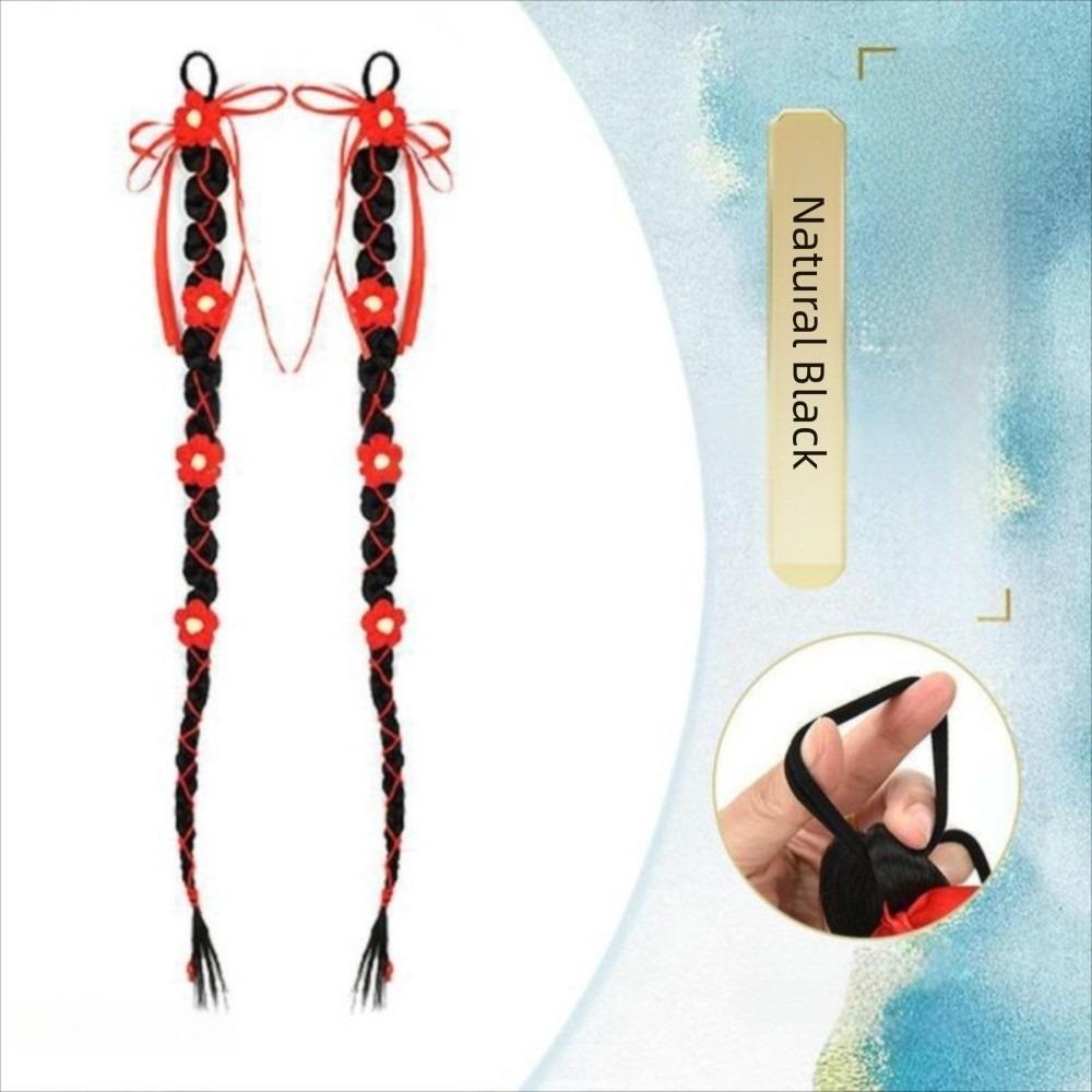 

1 Pair Synthetic Bridal Red Knitted Flower Hair New Chinese Pony Tail Hair Piece Party чёрный/естественный