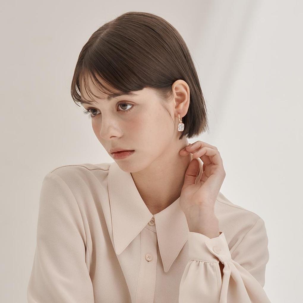 [ELLE Jewelry] 14K GF Square Stone Drop One-Touch Earrings ELGPEE561