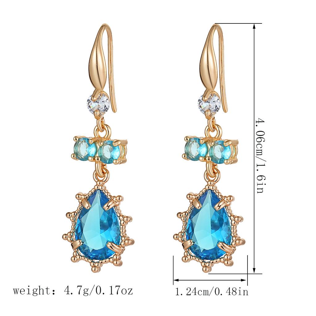New Fashion Metal Geometric Zirconia Water Drop Earrings for Women Vintage Blue/green Long Earrings Party  Gifts