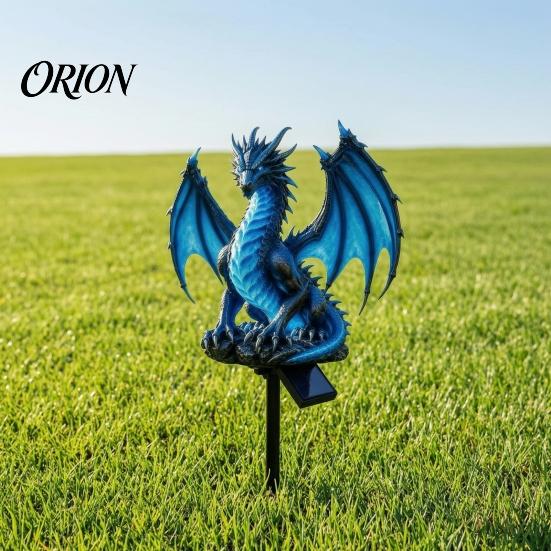 Outdoor Pathway Stake Lights Solar Dragon Garden Light, Resin Ice Statue Decorative Exterior Lamps Fantasy Mythical Animal Light for Lawn Yard
