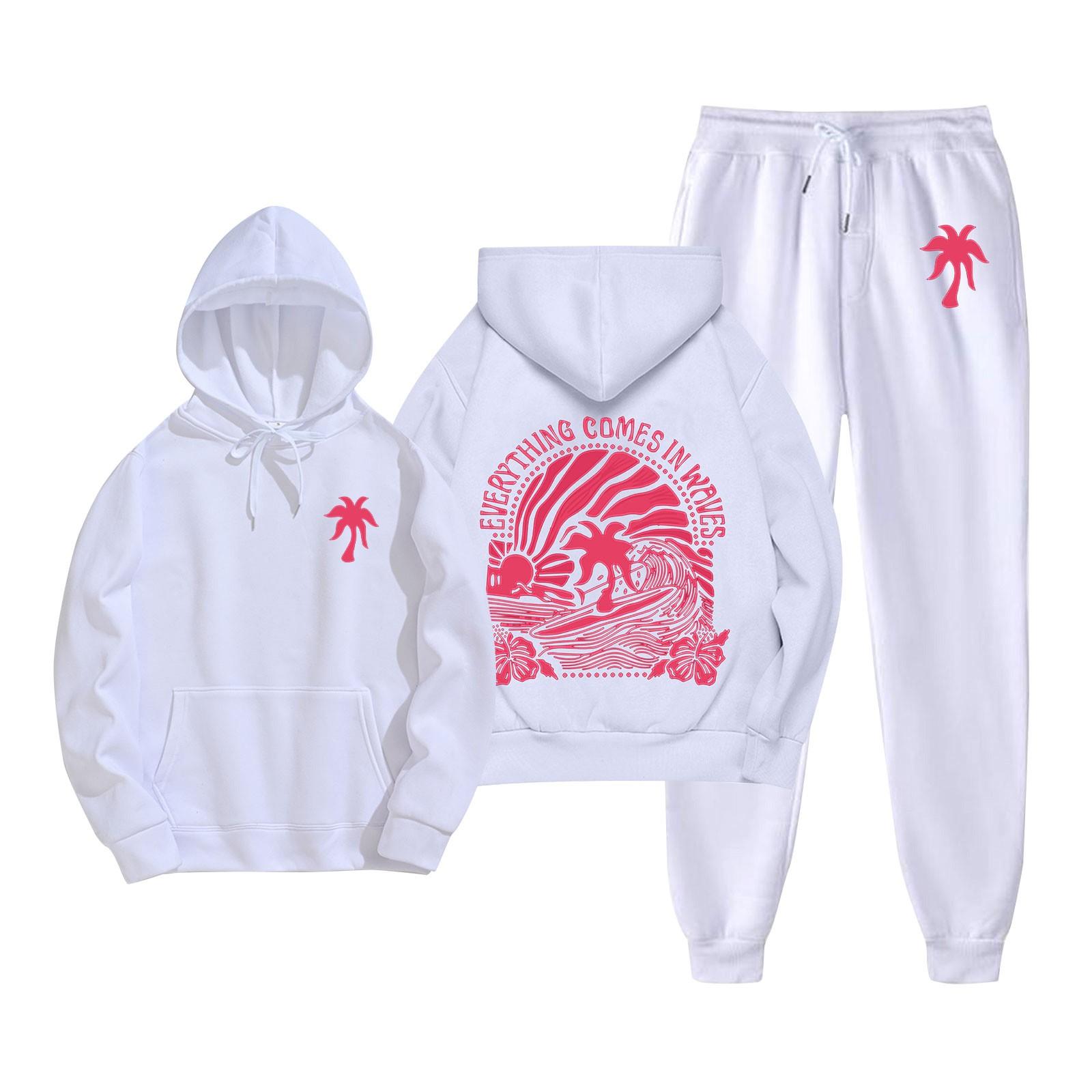 

Унисекс Повседневный комплект из толстовки с капюшоном и брюками с длинными рукавами и карманами на шнурке S белый