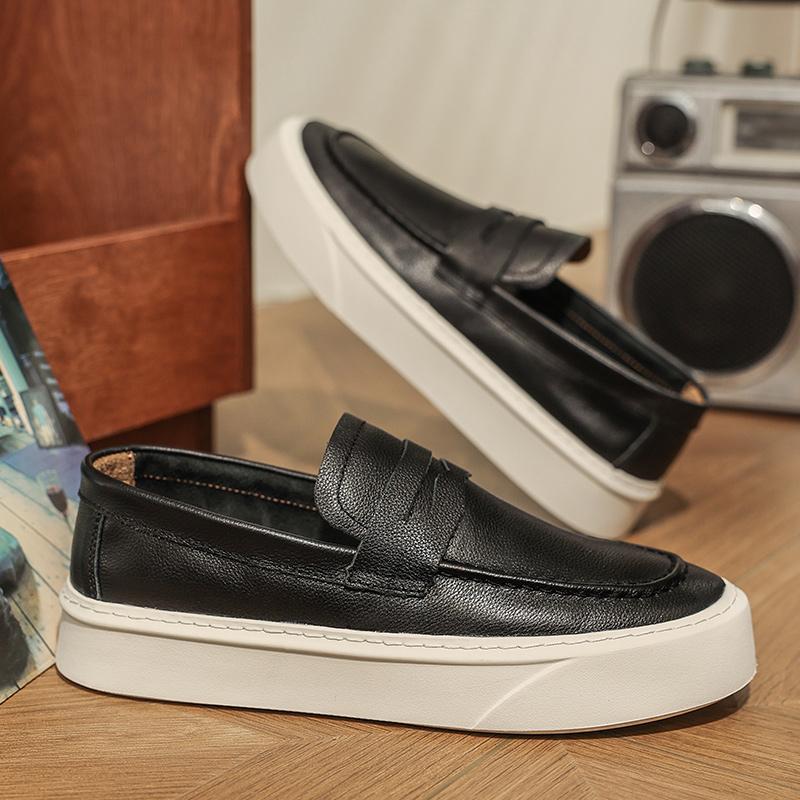 Fashion Outdoor New Men's Leather Loafers Round -Toed Thick-Soled Casual Comfortable And Versatile Shoe Classic Anti -Slip Walking Shoes