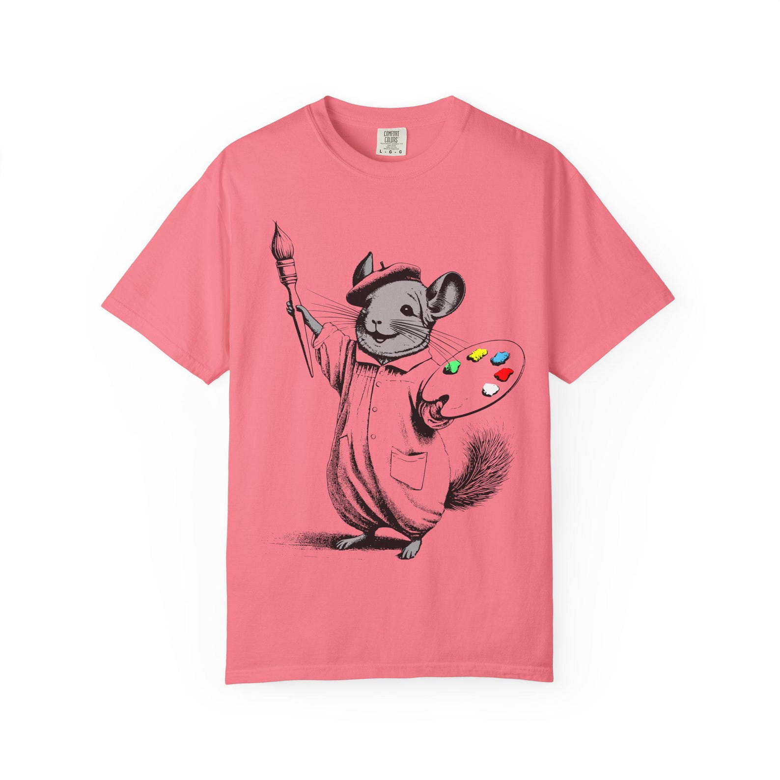 Artistic Chinchilla T-Shirt: Engraved Color Pop Design, Garment-Dyed 3XL