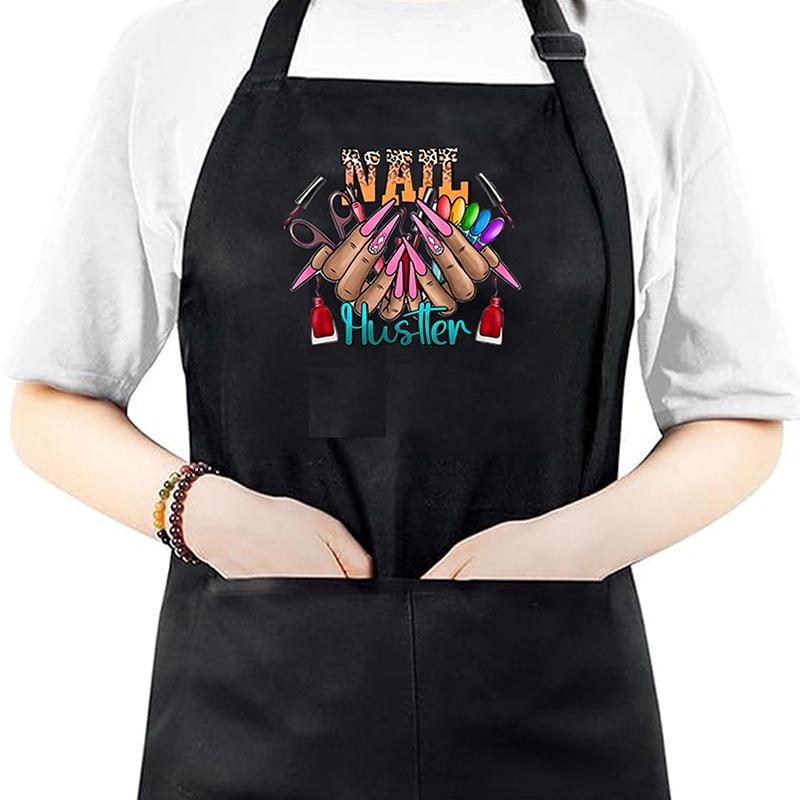 1pc Nails Polish Printing Beauty Kitchen Women Apron Household Cleaning Pinafore Salon Home Cooking Baking Manicure Work Clothes