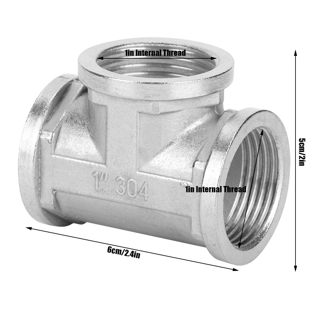 304 Stainless Steel Tee Threaded Pipe Connector for Industrial Pipe Shelf Household Tool