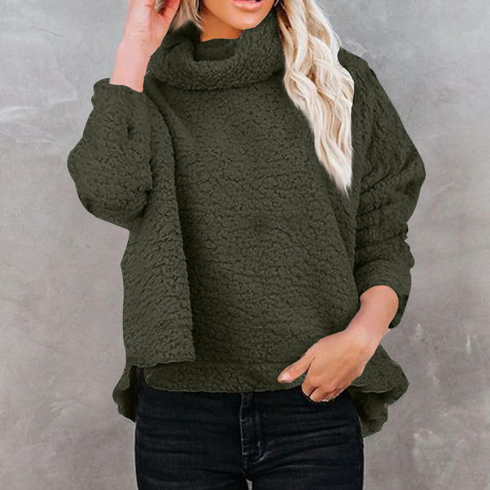 

Женская мода повседневная пушистая однотонная толстовка с высоким воротом из плюша XXL