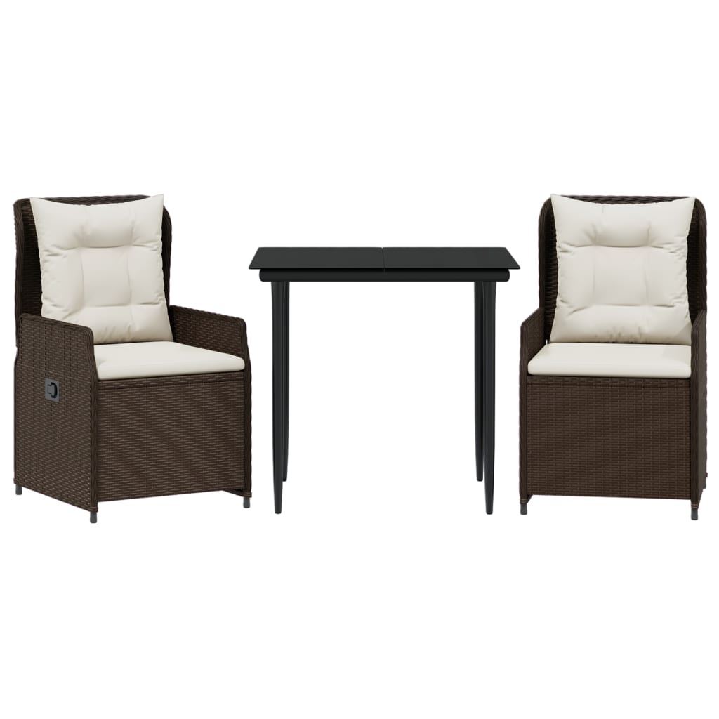 Vidaxl 3-Cz. Garden Furniture Set With Cushions, Brown, Poly Rattan