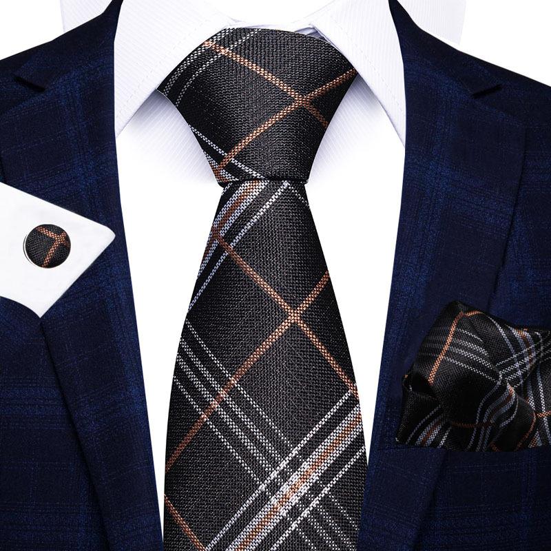2025 Men'S Business Black Gift Box Striped Plain Tie Pocket Towel Tie Gift Set