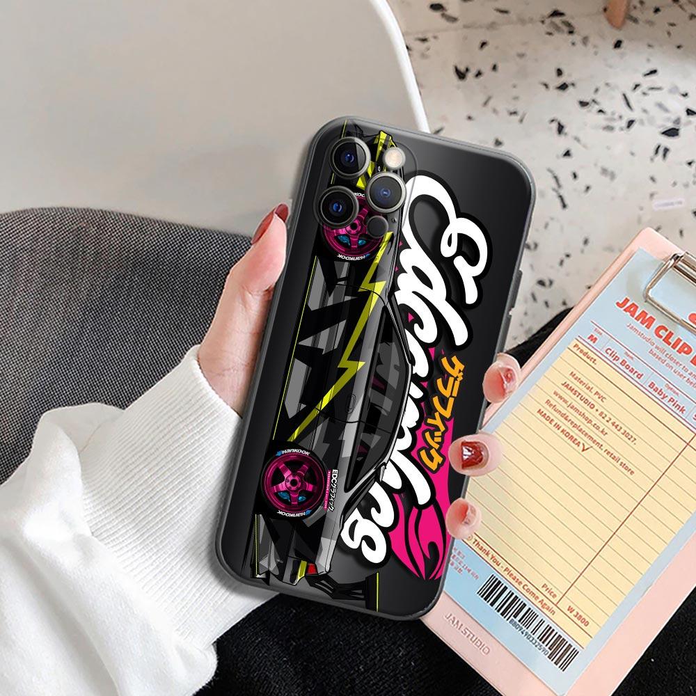 

Tokyo JDM Drift Sports Car Phone Case for iPhone 14 15 Plus 11 12 13 15 14 Pro Max Mini Xs XR 7 8 Case Black Soft Silicone Cover iPhone 13ProMax
