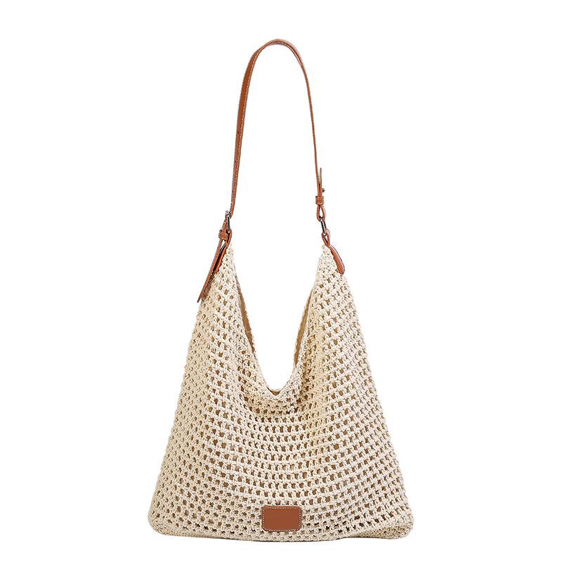 

Woven Hollow Bag for Women 2025 Lazy Style Chic Vacation Tote Bag Large Capacity Shoulder Bag Versatile Beach Bag бежевый
