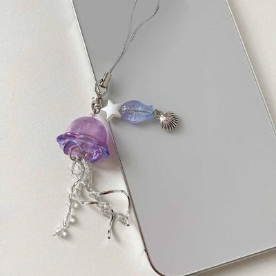 Jellyfish Tassel Y2K Jellyfish Mobile Key Chain Korean Beads Chain Jellyfish Beaded Pendent Sea Shell Fish BackPack Keyring Bag