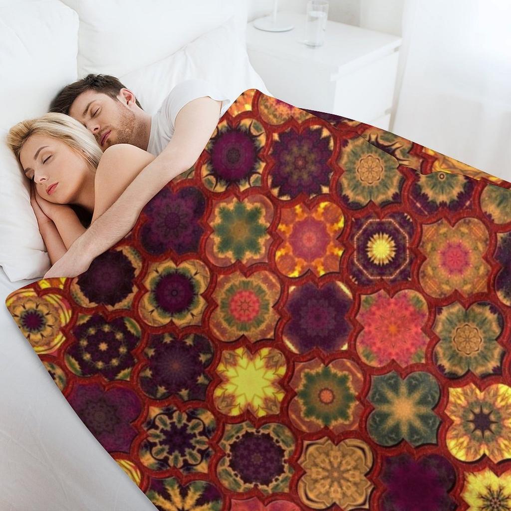 Moroccan Tile Pattern, Golden Red Throw Blanket for Winter Plaid On the Sofa Warm Luxury Designer Blankets